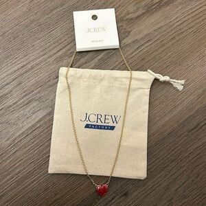 J. Crew Gold Necklace with Vibrant Rhinestone Red Heart NWT